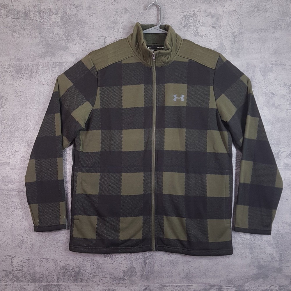 UNDER ARMOUR ColdGear Full Zip Fleece Jacket Mens XL Green Plaid